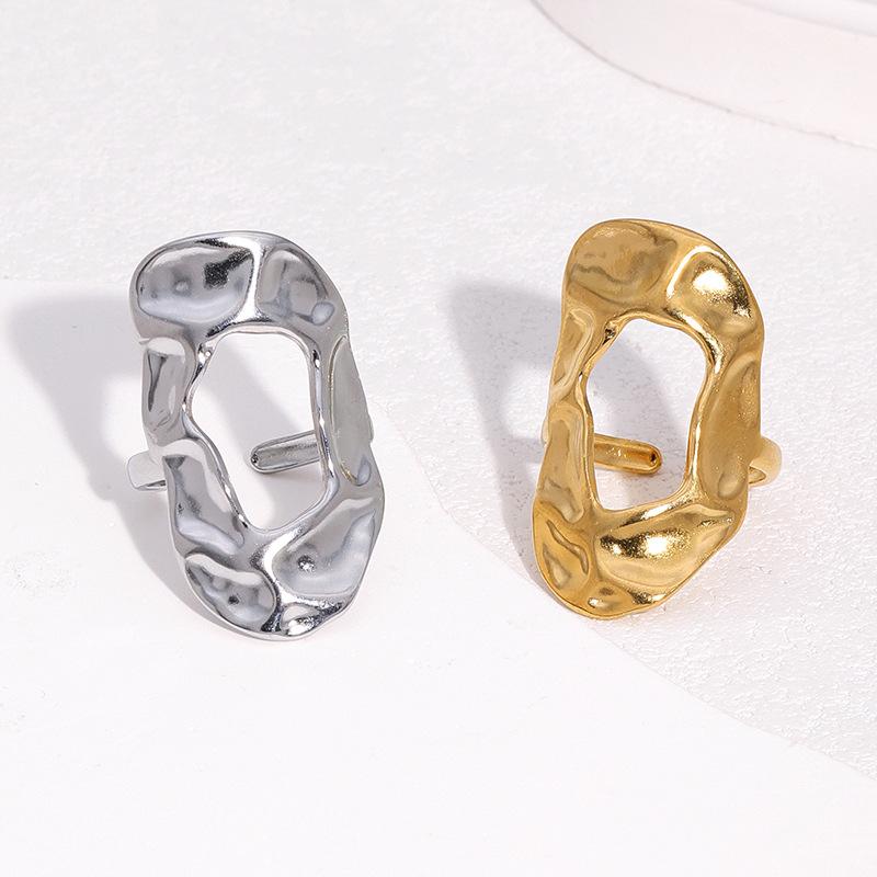 Gold Color Stainless Steel Rings for Women Men Retro Irregular Hammered Hollow Open Rings Waterproof Jewelry Party Gift