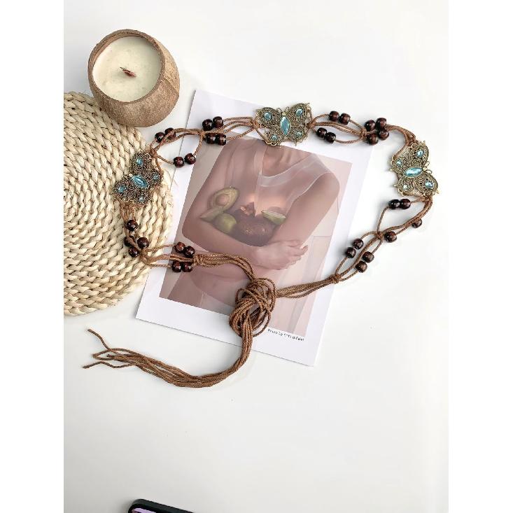 Bohemian Folk Style Women'S Waist Chain Retro Dress Accessories Fashion Butterfly Waist Rope