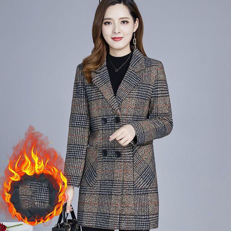 

Осеннее и зимнее пальто, флисовое шерстяное пальто, женская одежда для матерей среднего возраста, хлопковый тренчкот, женская клетчатая верхняя одежда для женщин XXXXXL хаки