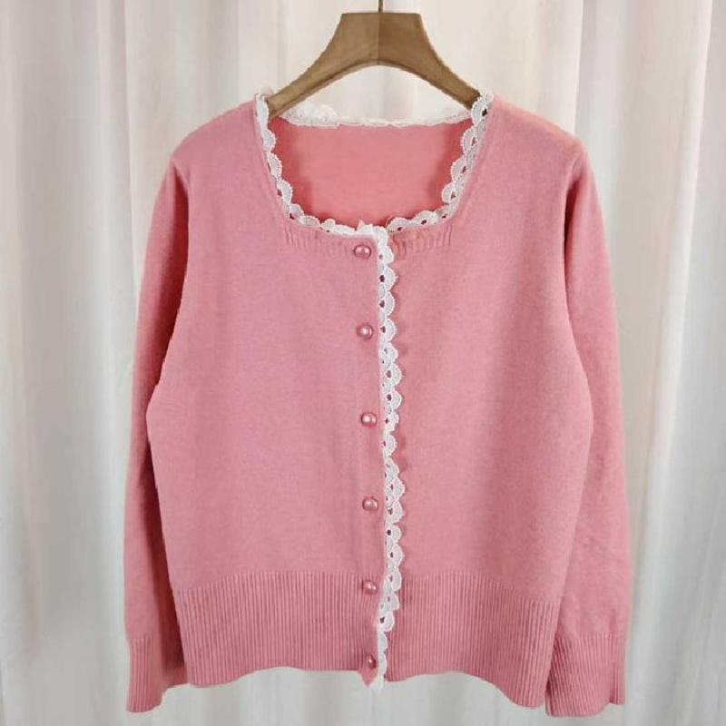 Süßer und zarter Strickmantel mit Spitze, Damenstrickjacke, Neuer Frühlings- und Herbststil, Kleines und modisches lockeres Oberteil