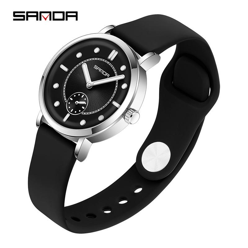 Sanda Women's Fashionable Leather & Silicone Strap Quartz Watch with Luminous Stopwatch