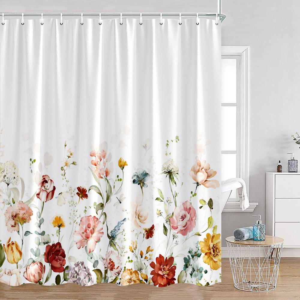

Botanical Shower Curtains Spring Plants Flowers Eucalyptus Watercolor Green Leaves Greenery Modern Bath Curtain Decor for Home 90x180cm-35x70in