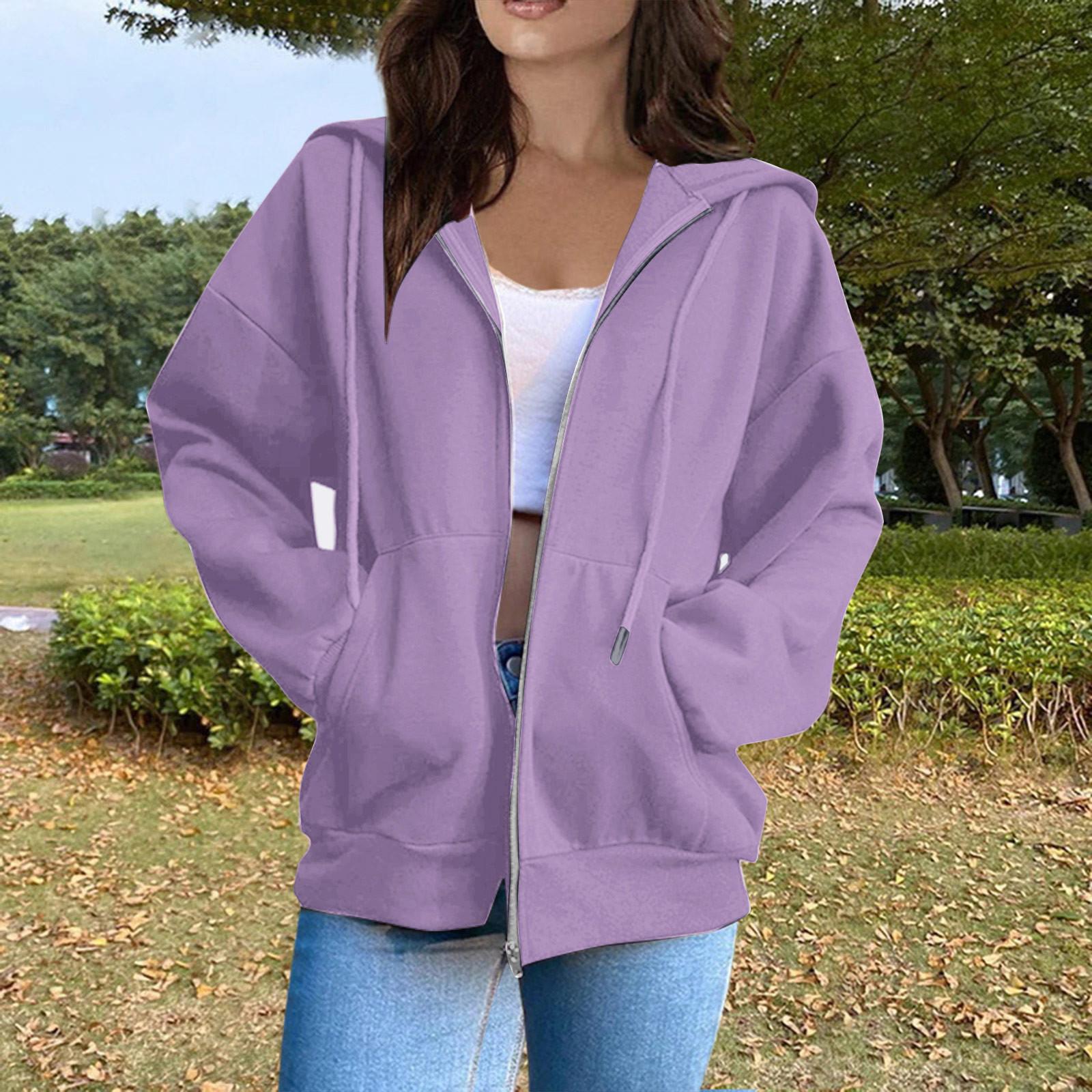 

Женская повседневная модная однотонная толстовка с капюшоном и молнией с длинными рукавами XL светло-фиолетовый
