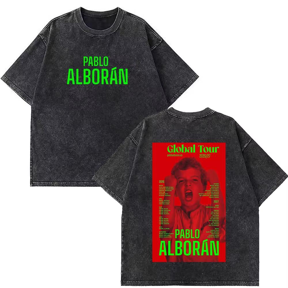 Singer Pablo Alborán Album 2026 Print Washed Vintage T Shirts Men Women Hiphop T Shirts Shortsleeved Casual Oversized T Shirts