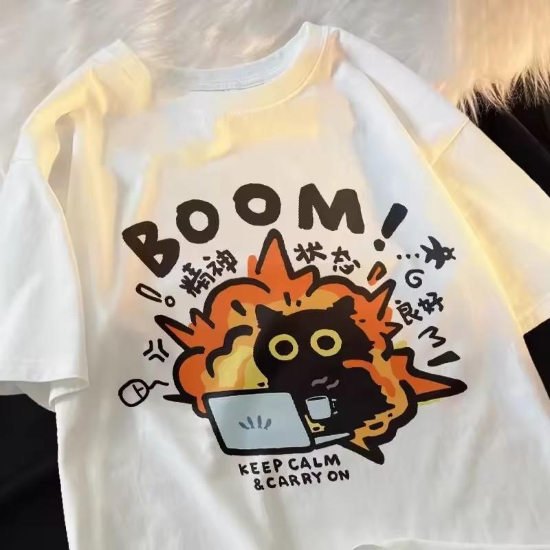 Men Women T Shirt Korean Version Cartoon Cat Group Printed T-Shirt Casual Short Sleeve Couples T-Shirt Funny Cat Streetwear