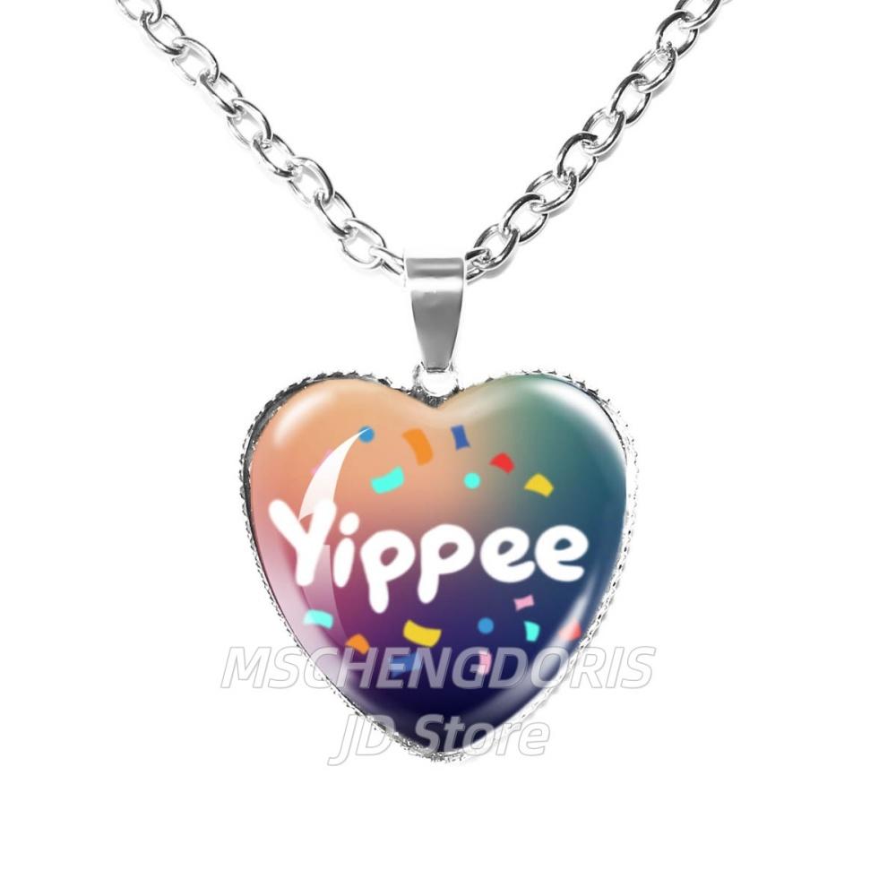 

TBH Autism Creature Yippies Necklace Funny Yippee Meme Cartoon Glass Cabochon Heart Shaped Pendant Necklace Charm Jewelry Gift