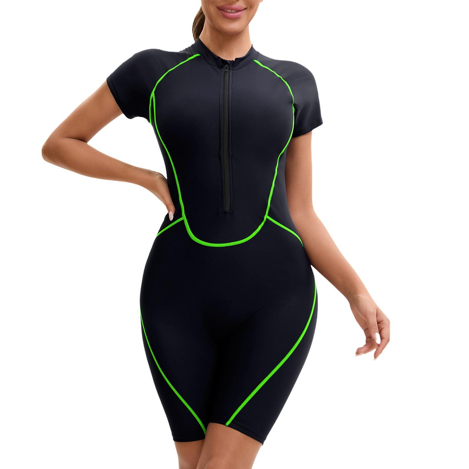 

Женский слитный купальник с короткими рукавами на молнии и плоским углом, женские плавки с тремя точками и подкладкой для груди XXXL зелёный