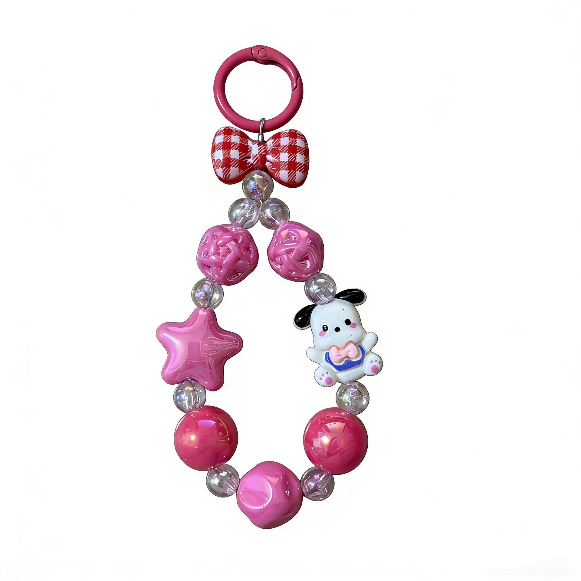 Sanrio Cartoon Iridescent Acrylic Beaded Bow Phone & Bag Charm A маджента