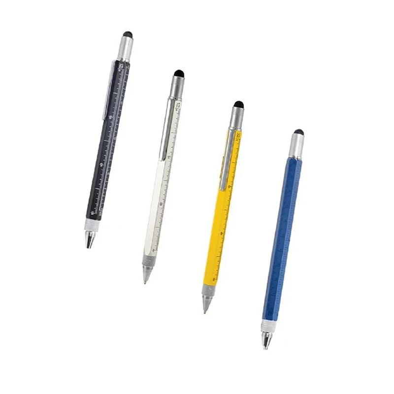 Multifunctional Metal Tool Pen Hexagonal Capacitance Pen Screwdriver Scale Ballpoint Pen Mobile Phone Touch Creative Level Meter