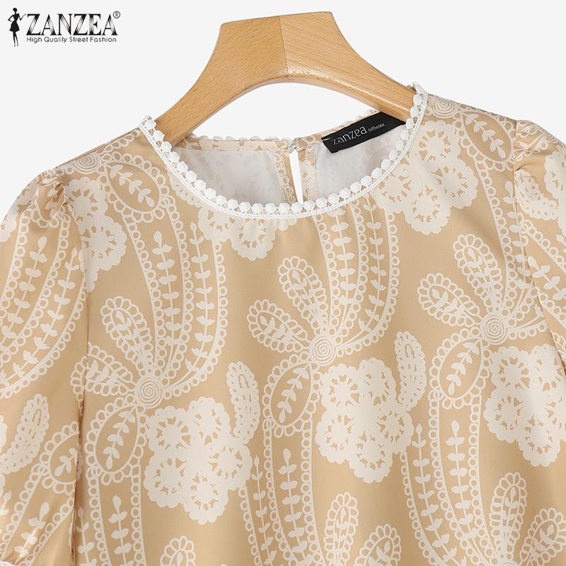 ZANZEA Women Summer Round Neck Casual Short Sleeve Print Blouse