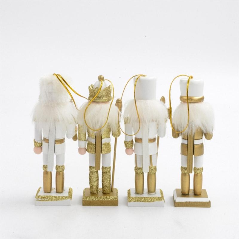 4Pcs Christmas Nutcrackers Ornaments Wooden Nutcrackers Soldier Figures Toy Tree Pendant for Christmas Party Decorations