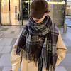 Plush Plaid Wool Scarf Tassel Long Shawl Elegant Winter Cashmere Scarves  Girl