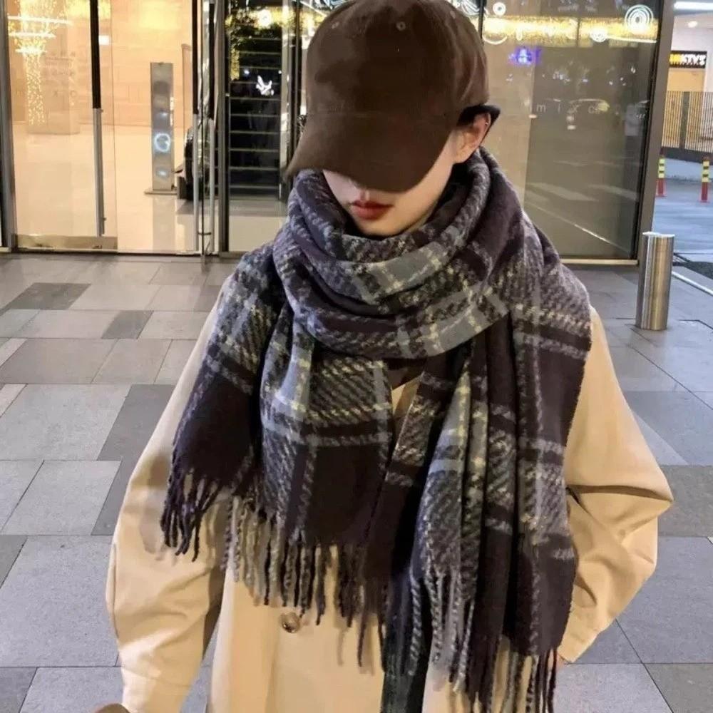Plush Winter Cashmere Scarves Tassel Long Shawl Elegant Plaid Wool Scarf Women/Men