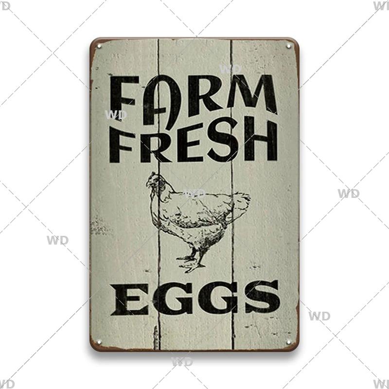 Metallskyltar Färska Ägg Fluffy Butt Hut Kyckling Retro Plåtskylt Vintage Rolig Utomhus Väggplakett Trädgård Gårdsskyltar Hönshus Dekor