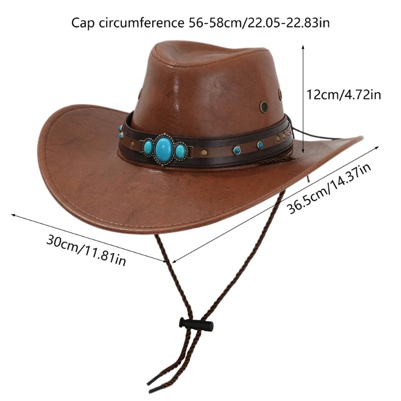 PU Leather Hat Unisex Western Hat Wide Border Hat Sun Protecting Hats Hiking for Western Themed Celebrations