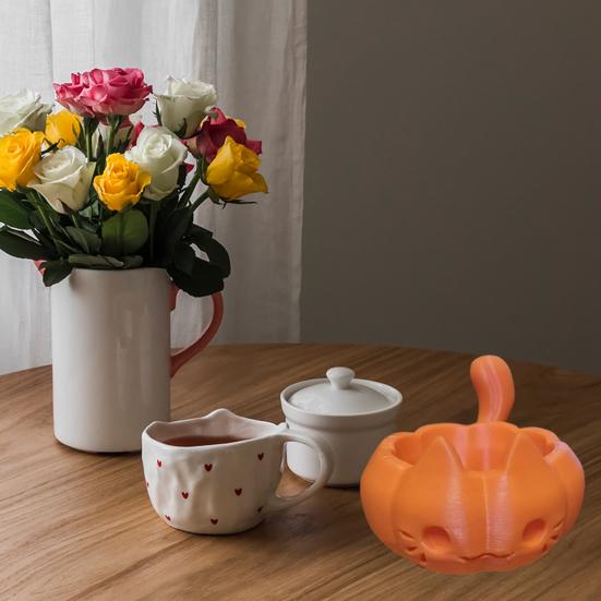Pumpkin Cat Candy Bowl 3D Printed Snack Serving Container Autumn Thanksgiving Day Harvest Halloween