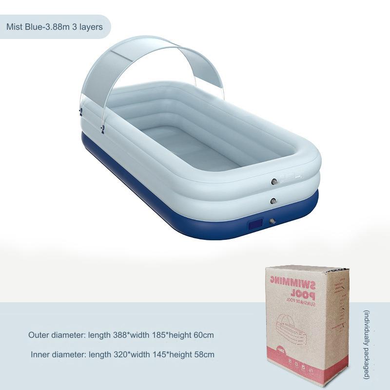 Inflatable Swimming Pool with Canopy,Extra Large Blow Up Family Pool with Batteries Unplugged Built-in Pump for Outdoor Garden