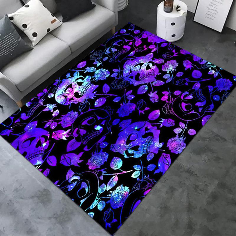 1PC Skull Dark Gothic Pattern Printed Carpet Rug for Living Room Bedroom Home Sofa Decoration,Non-slip Floor Mat Floor Mat