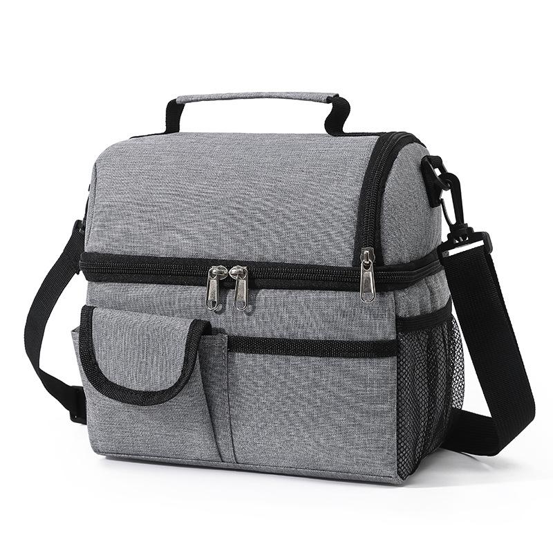 New Double Layer Tote Lunch Bags Large Oxford Cloth Cooler Picnic Bags With Shoulder Strap School Office Insulation Bags