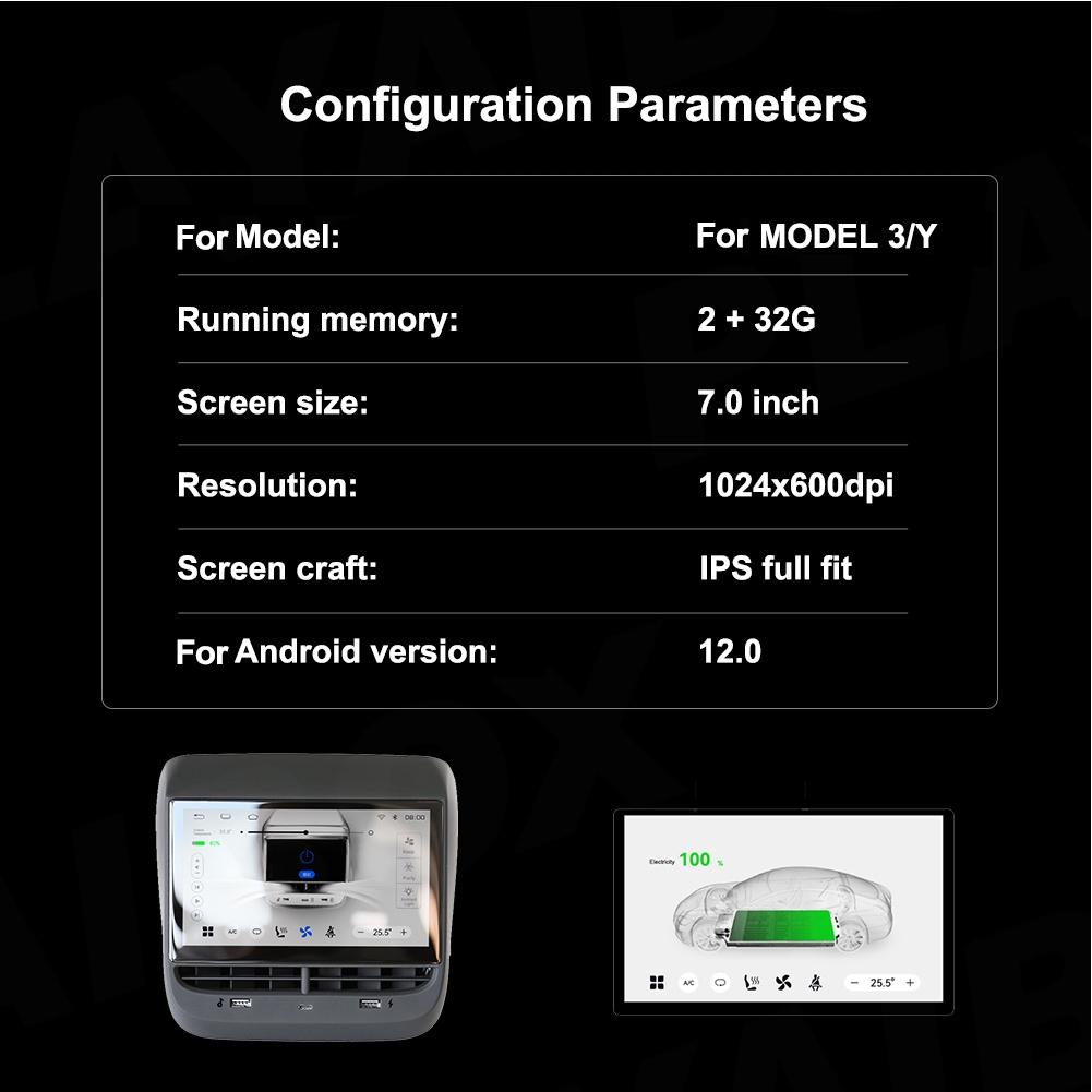 Zábavní systém ovládání klimatizace s dotykovou obrazovkou pro Tesla Model 3/Y 2019+