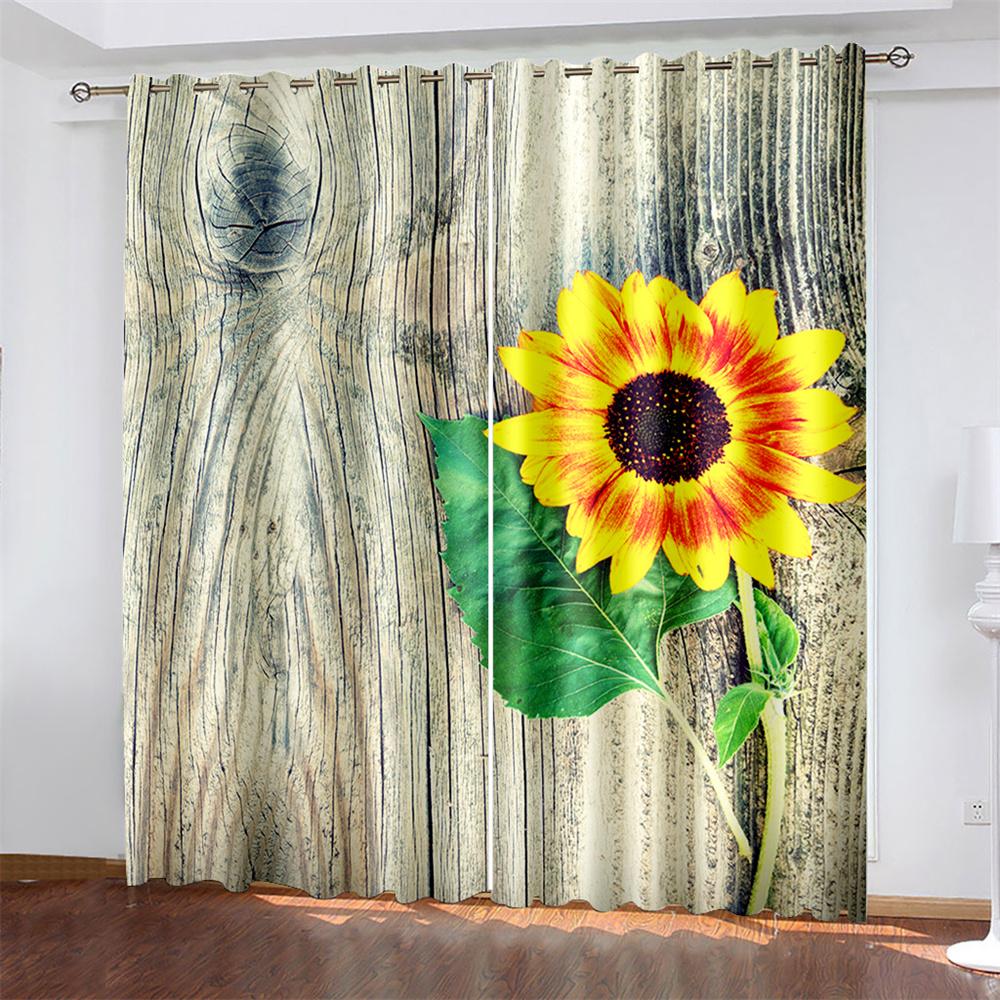 

Тканые шторы с принтом подсолнухов, затемняющие шторы для спальни с двумя независимыми шторами слева и справа 132cmx160cm