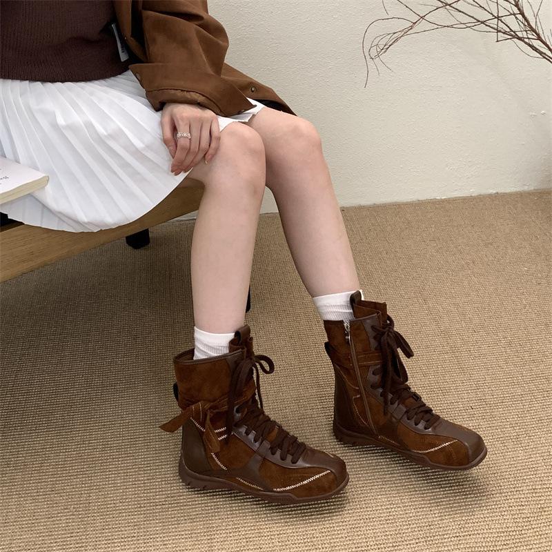 2025 Trendy Retro Color Matching Straps Side Zipper Hunting Outfit Dexun Martin Boots Small Medium Boxing Boots