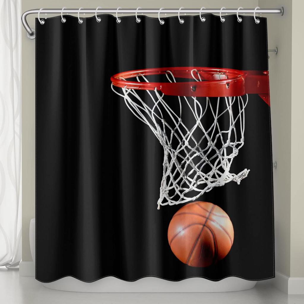 Basketball Shower Curtain For Boys Teen Ball Sports Bath Curtain Waterproof Fabric Bathroom Accessories With Hooks
