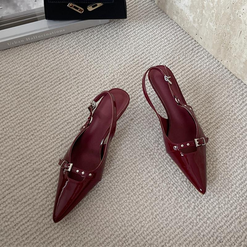 Fashion SUOJIALUN New Brand Women Sandal Shoes Fashion Pointed Toe Shallow Ladies Elegant Slingback Shoes Shallow Dress Pumps Shoes