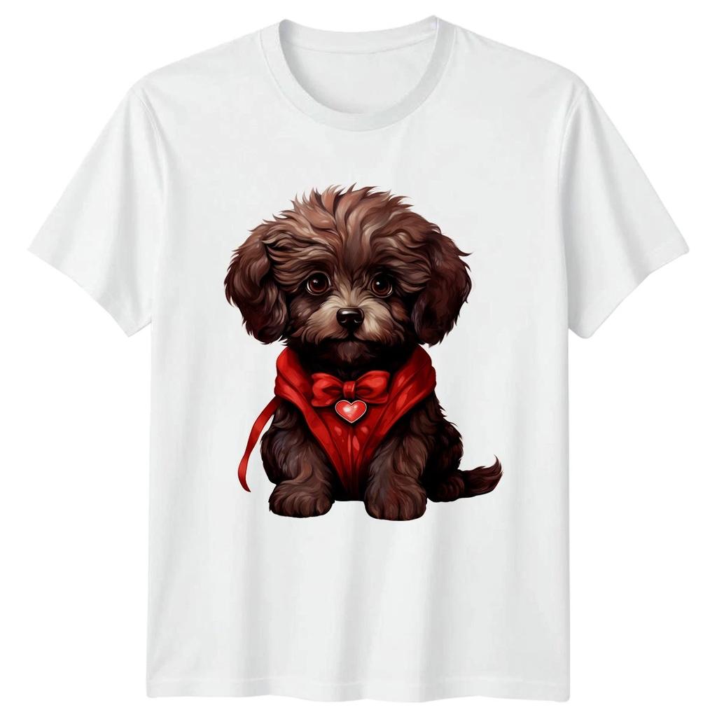 Puppy Dog Red Bow Heart Valentine Animals Men Women Graphic Tee
