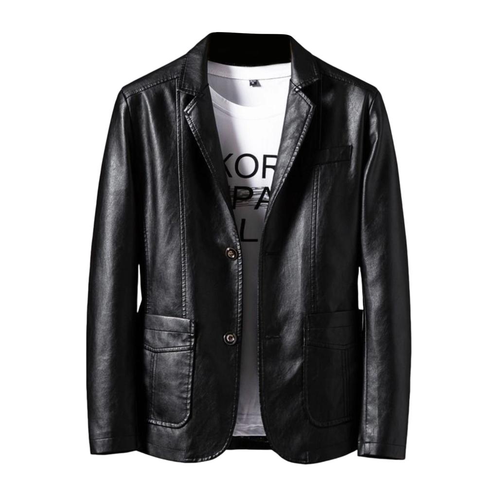 Men's Leather Suit Collar Casual Leather Jacket
