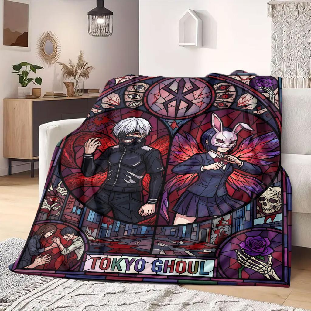 Tokyo Ghoul Deluxe Print Flannel Blanket, Cute Cartoon Pattern for Sofa Bed, Cozy Home Decorative Throw, Travel Use_LIAN