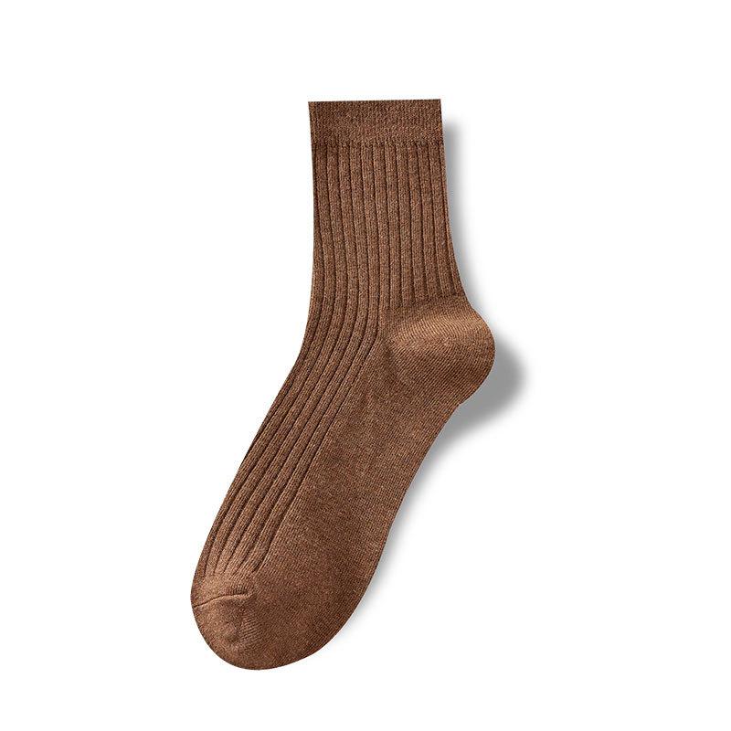 Men's Autumn and Winter Mid-calf Socks, Business Socks, Vertical Striped Long Tubes, Pure Cotton Socks, Solid Black Socks
