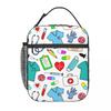 Bolsa de Almuerzo Aislada con Patrón de Equipo Médico para Niños, Nevera Escolar, Fiambrera Térmica, Bolso Tote, Contenedor de Fiambreras Portátil