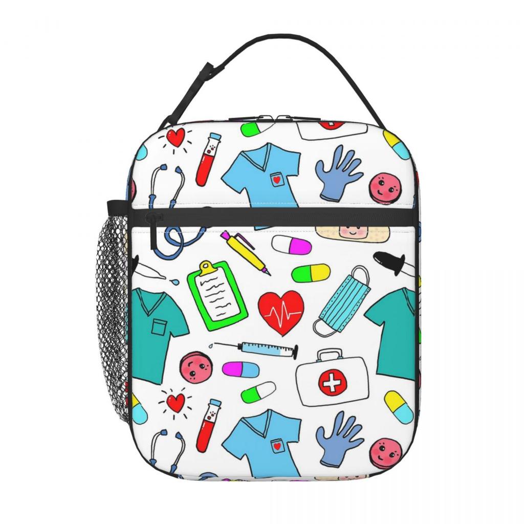 Bolsa de Almuerzo Aislada con Patrón de Equipo Médico para Niños, Nevera Escolar, Fiambrera Térmica, Bolso Tote, Contenedor de Fiambreras Portátil