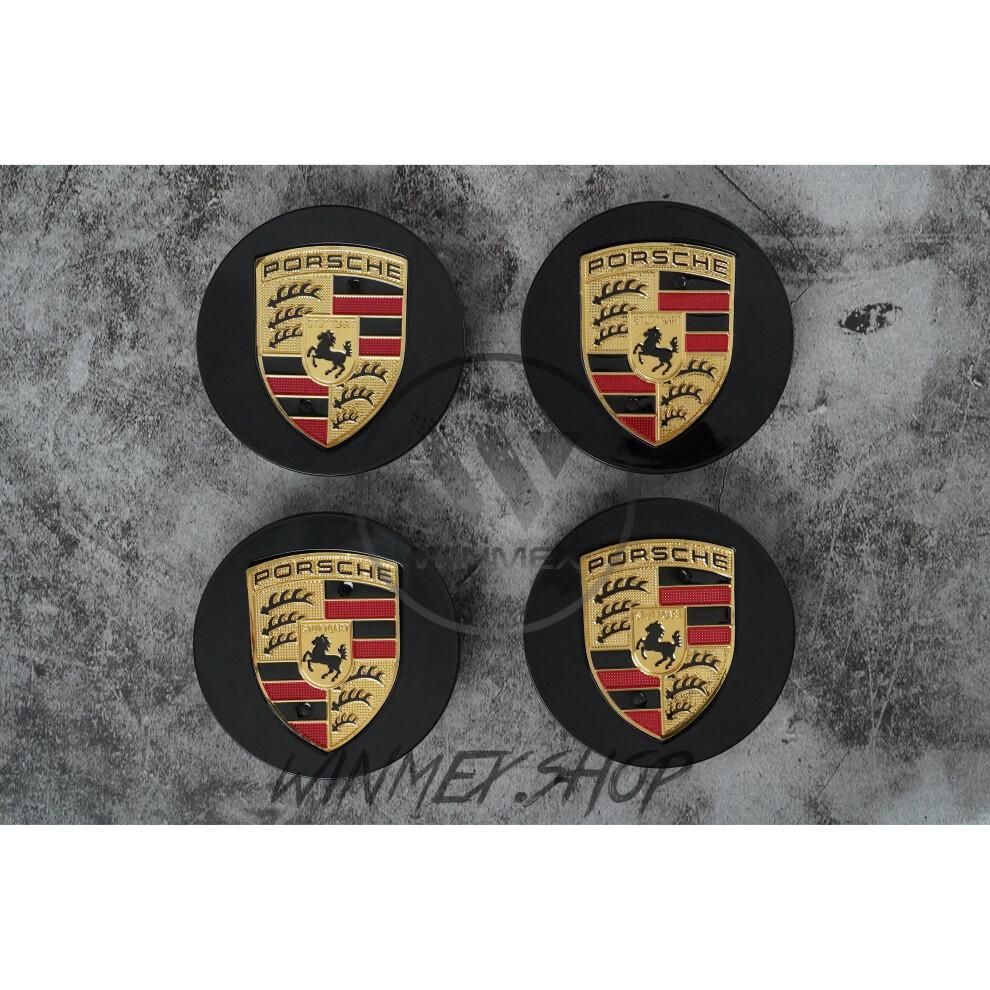 Juego de 4 tapacubos de aleación Porsche Negro y Dorado 75 mm