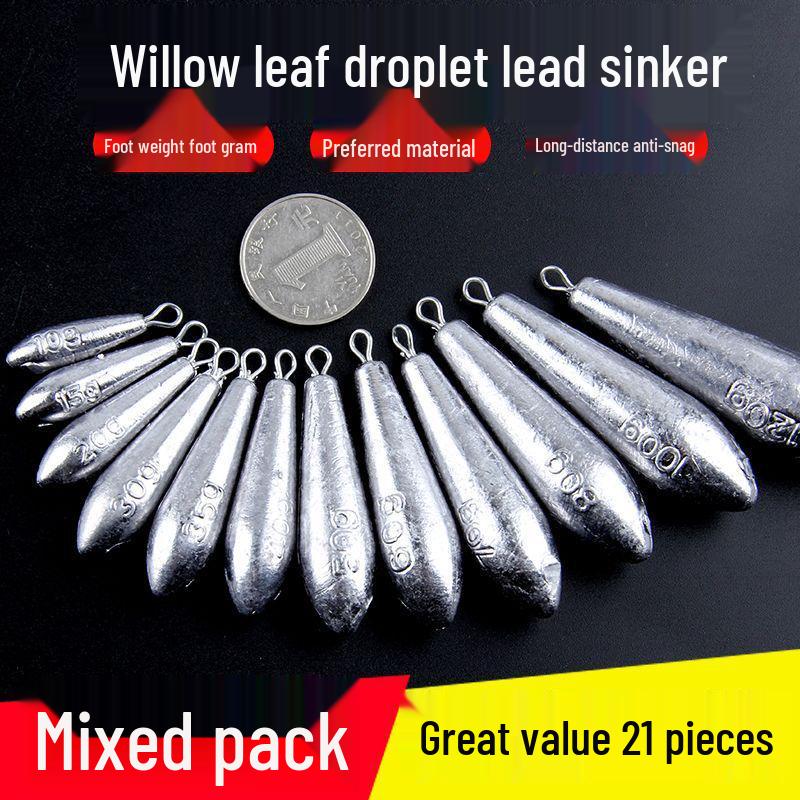 Willow Leaf Long-Distance Casting Sinker with Ring & Teardrop Hook for Sea Rod Fishing Gear