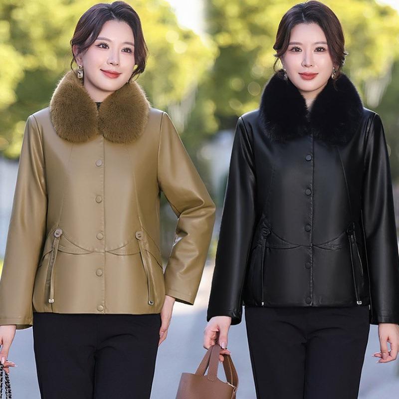 Fleece Leather Jacket Women's Short Jacket To Keep Warm, New Autumn and Winter Cotton-padded Clothing Leather Cotton-padded Jacket Women