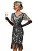 Großformatiges Vintage Gatsby Pailletten Perlen Cocktailkleid mit Quasten Netzrock