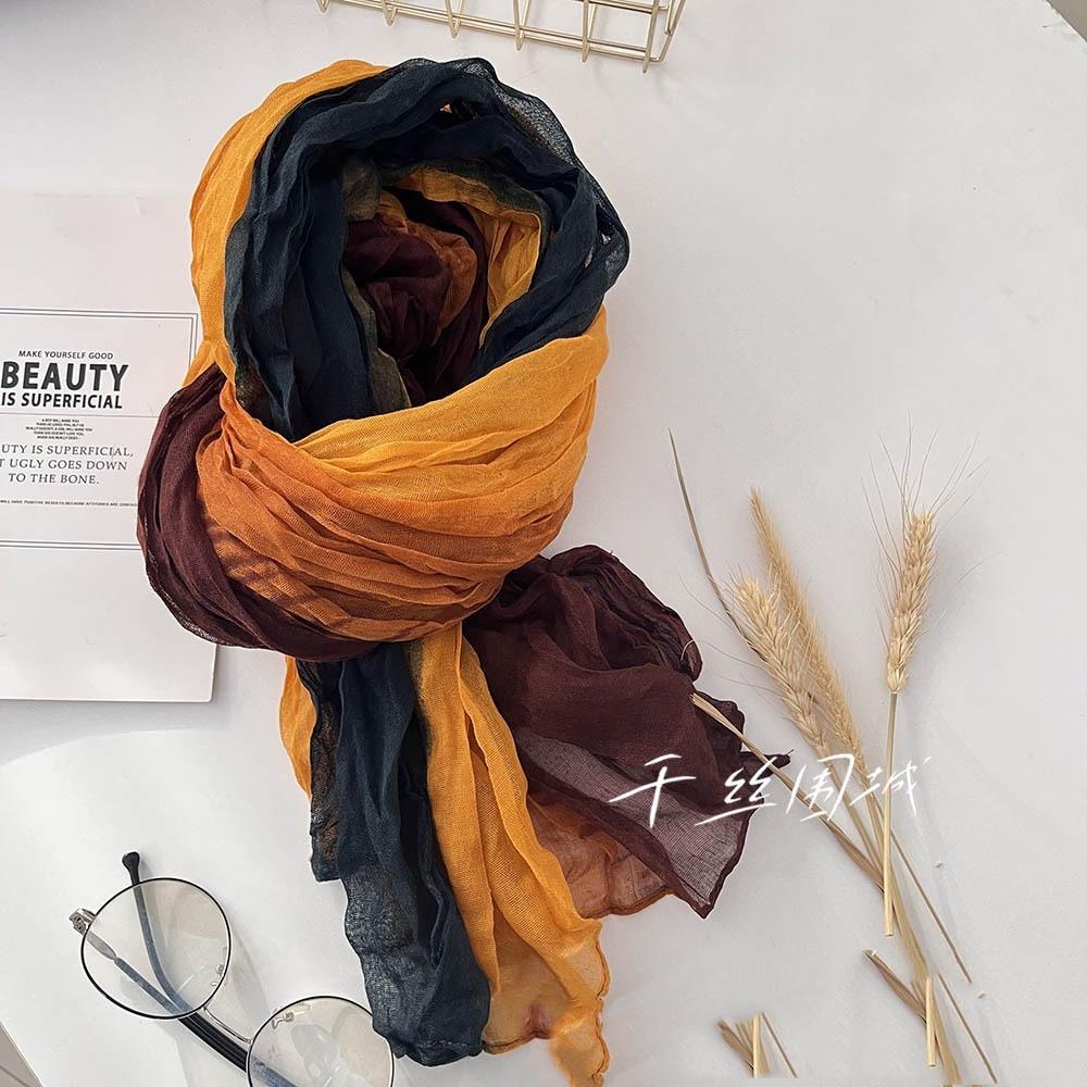 

Серый Шарф с Градиентным Переходом Мужской Женский Сочетание Цветов Хлопок и Лен На Ощупь Длинный Складки Тонкая Шаль Универсальный Модный Тренд