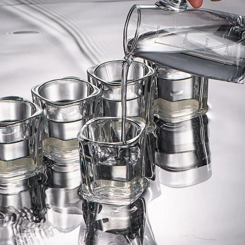 8pcs Small Capacity Size 70ml Quadrate Wine Cup Dispenser Shot Glass Wholesale Cups Transparent Wine Glass Strong Liquor Glass