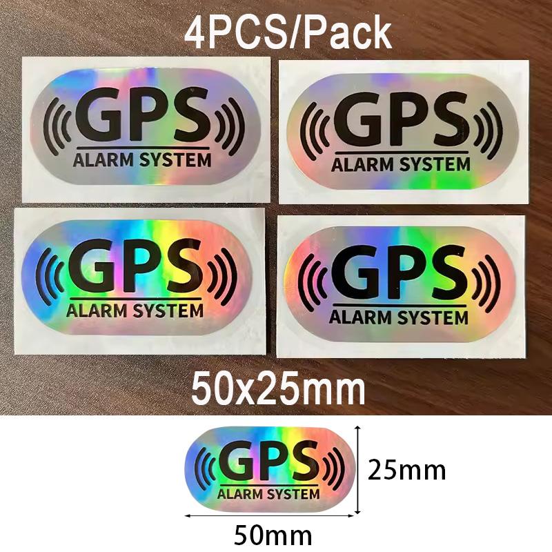4Pcs Holographic Alarm System Sticker, GPS Tracking Security Warning Vinyl Decal, Waterproof Anti-Theft Car Window Decor