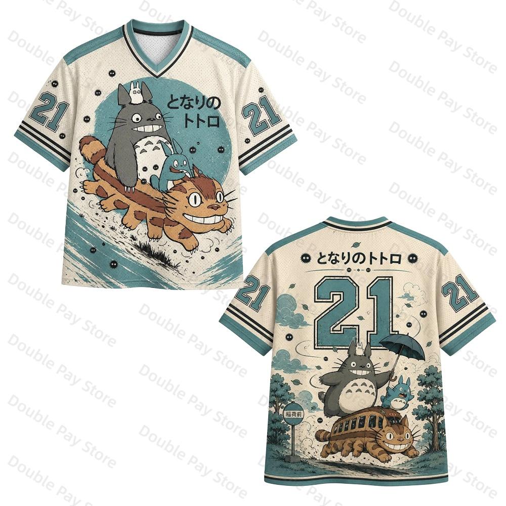 Men's shirt Woment-shirt Anime Neighbor Totoro V Neck Jersey Short Sleeve Sports T Shirt Casual Streetwear Hip Hop Uniform Tops