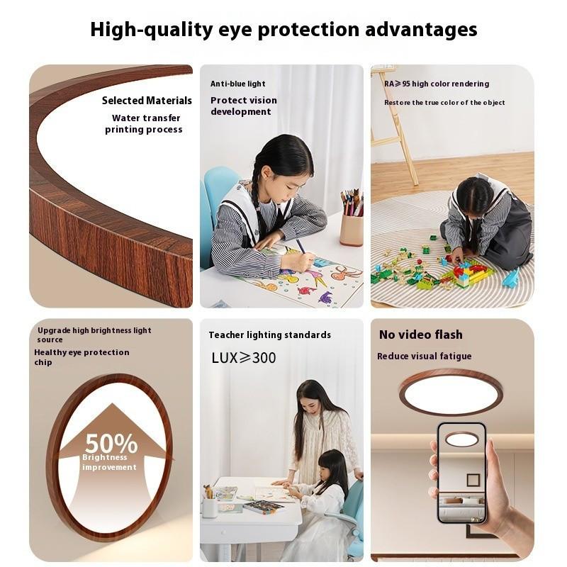 Walnut Bedroom Ceiling Lamp Eye Protection Children's Room Light Corridor Balcony Light Retro Ultra-Thin LED Ceiling Light