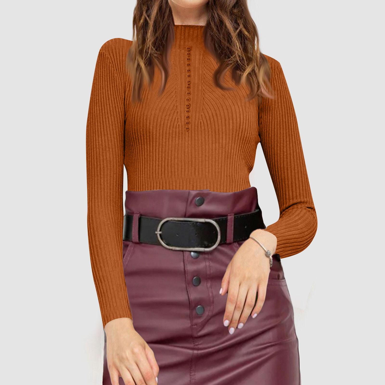 Женский модный повседневный однотонный свитер с длинным рукавом, тонкий свитер, пуловер, топ S оранжевый