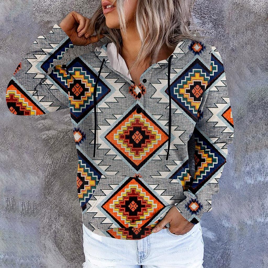 Women's Casual Fashion 2022 Print Long Sleeve Pullover Hooded Top