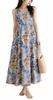 De Sleeveless Print Floral Pattern Sleeveless Summer Dress Long Elegant Casual Dress Beige [Maison TAO] Women's (L, Blue)