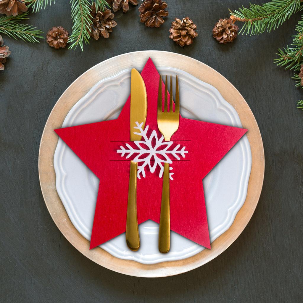 4/8pcs Christmas Knife Fork Holder Felt Xmas Tree Star Shape Pocket Cutlery Bag New Year Party Dinner Table Decoration Organizer