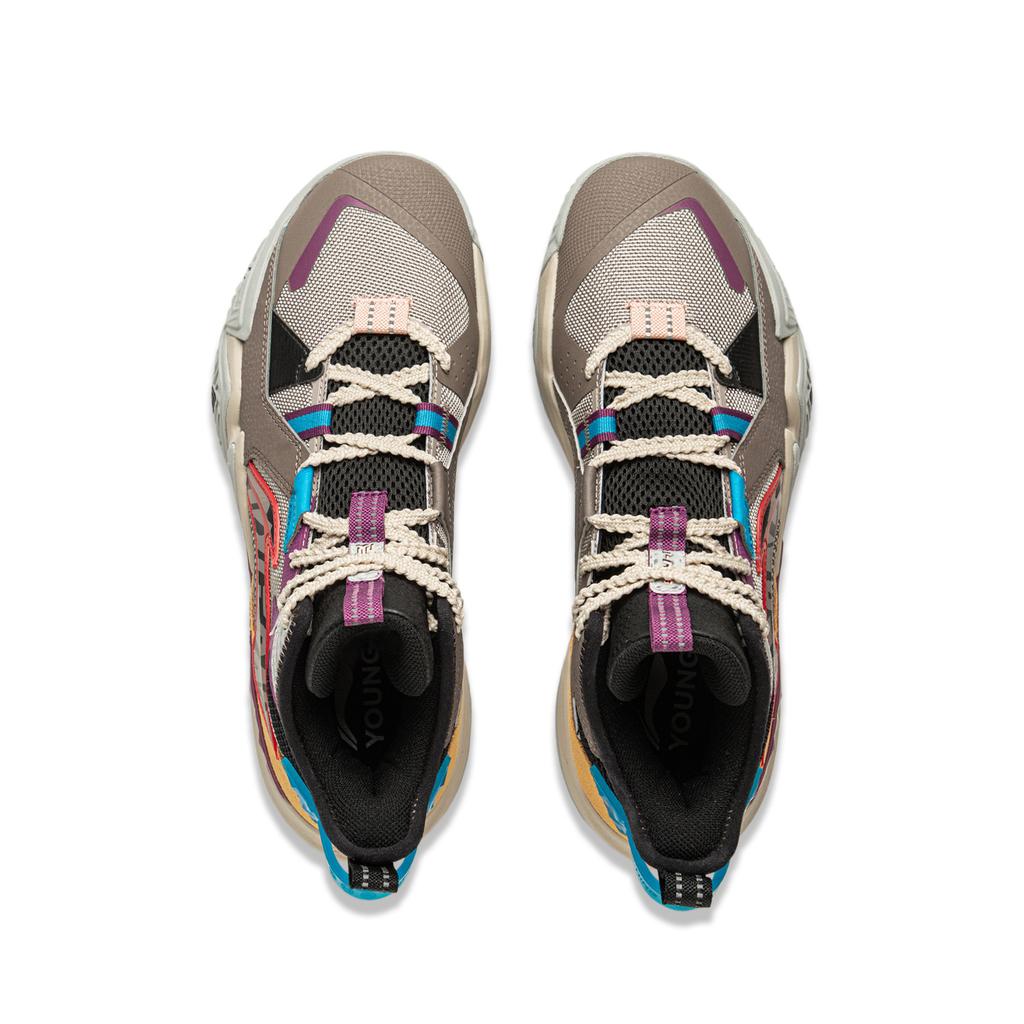 Li Ning Kids Synthetic Leather Basketball Series Comfortable Non-Slip Wear-Resistant Rebound Support Mid-Top Kids Basketball Shoes YKBU090-5