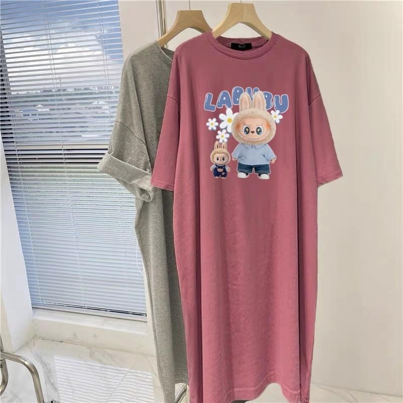 Summer New T-shirt Skirt Plus-size Women's Long Dress Loose Knee-length Nightgown