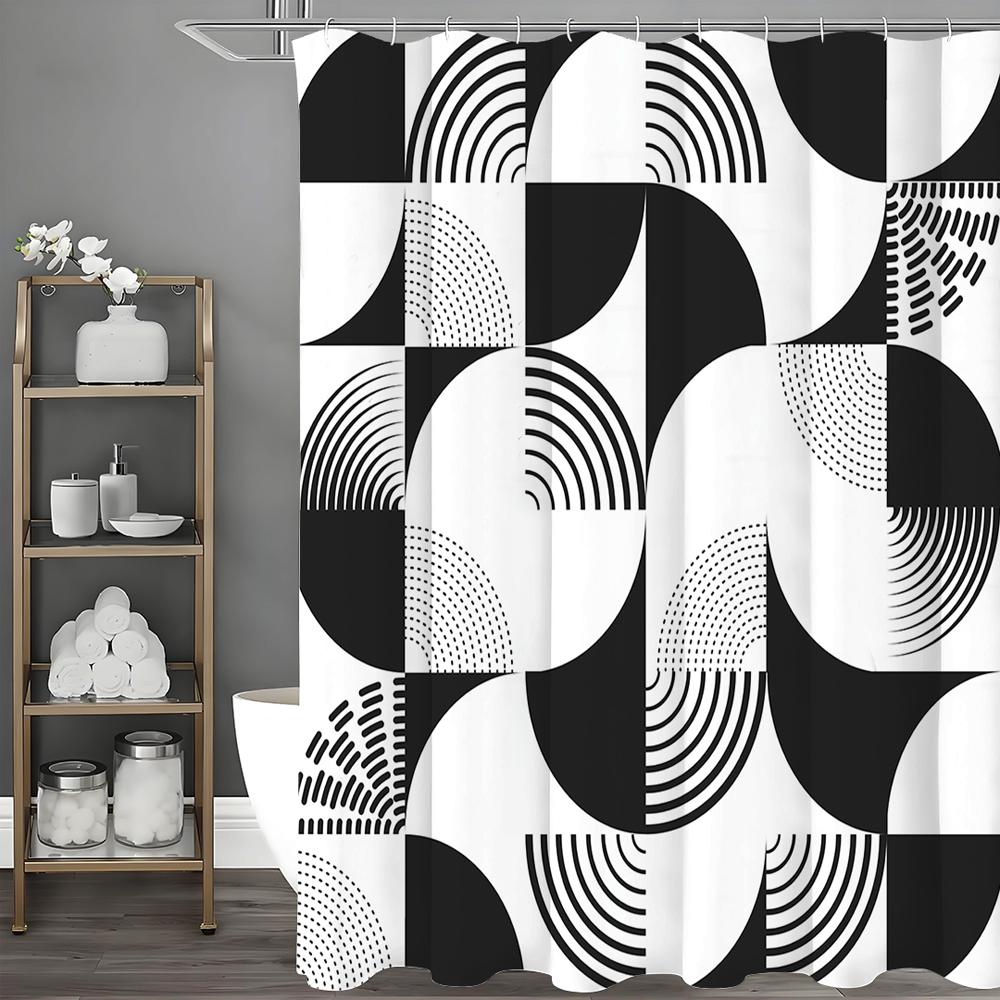 Czarno-biała geometryczna zasłona prysznicowa, dekoracyjna zasłona prysznicowa do łazienki, wodoodporna zasłona prysznicowa z haczykami